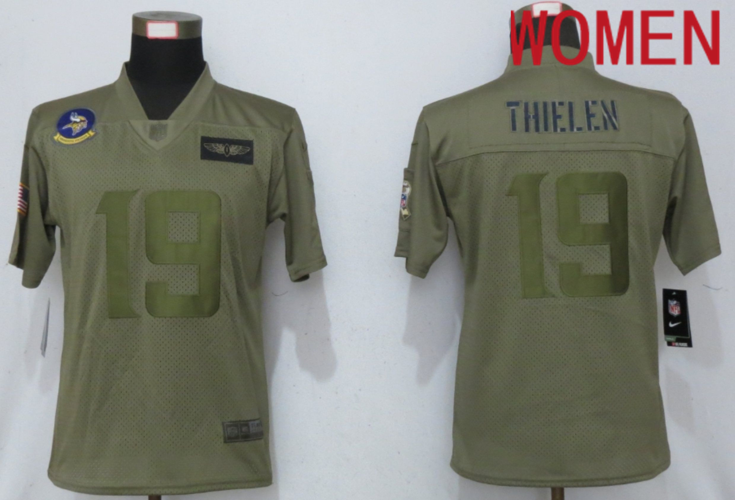 Women Minnesota Vikings #19 Thielen Nike Camo 2020 Salute to Service Elite Playe NFL Jersey->tennessee titans->NFL Jersey